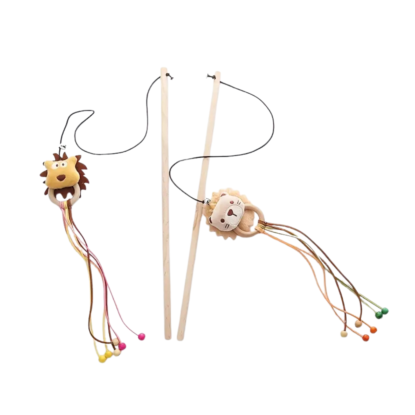 Žaislas katėms – pliušinis šuo arba liūtas ant lazdelės