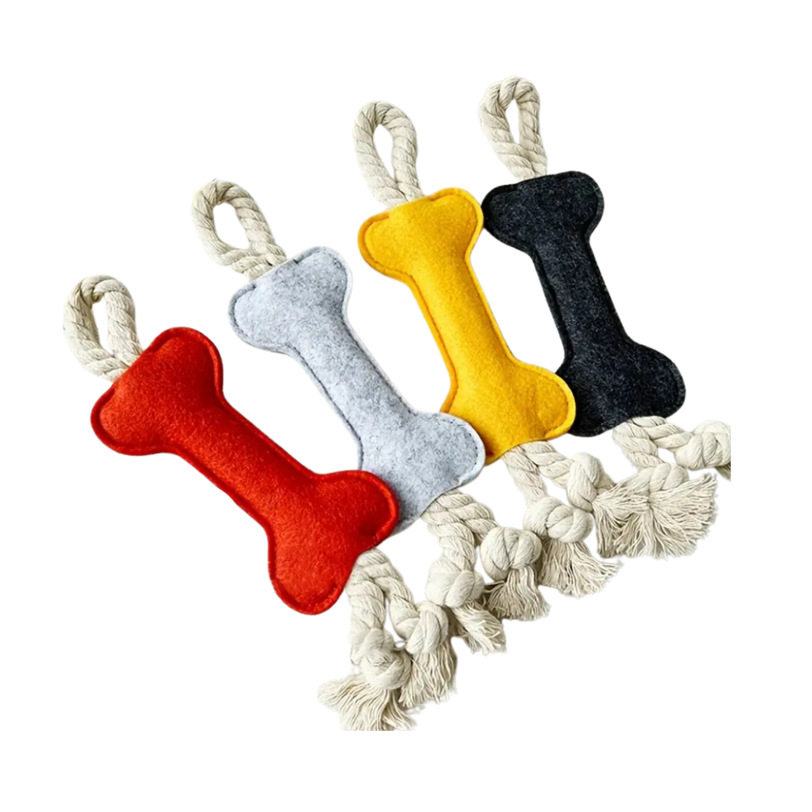 Kaulo formos šuns kramtymo žaislas su pinta virve