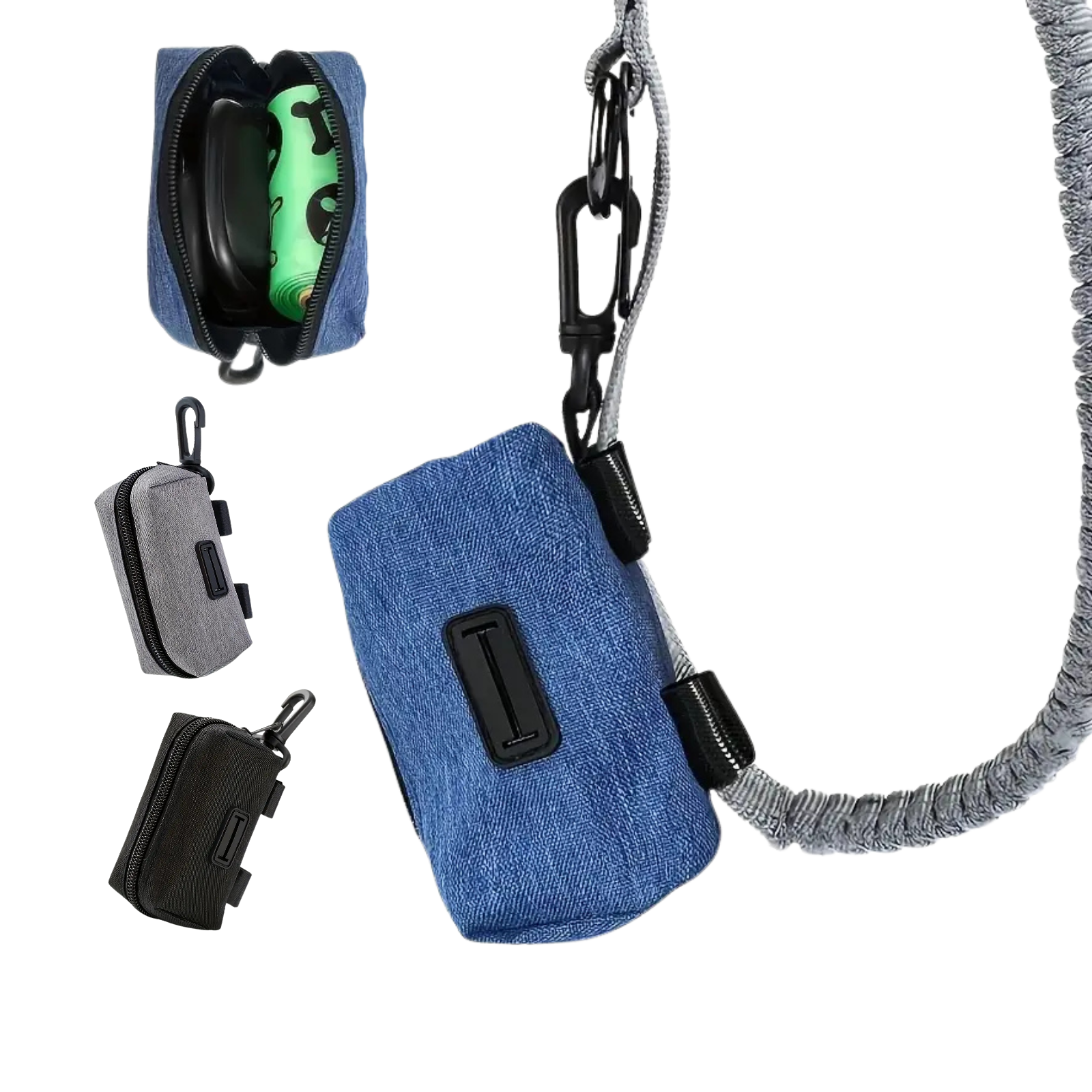 Šunų maišelių laikiklis su sagtimi ir maišeliu