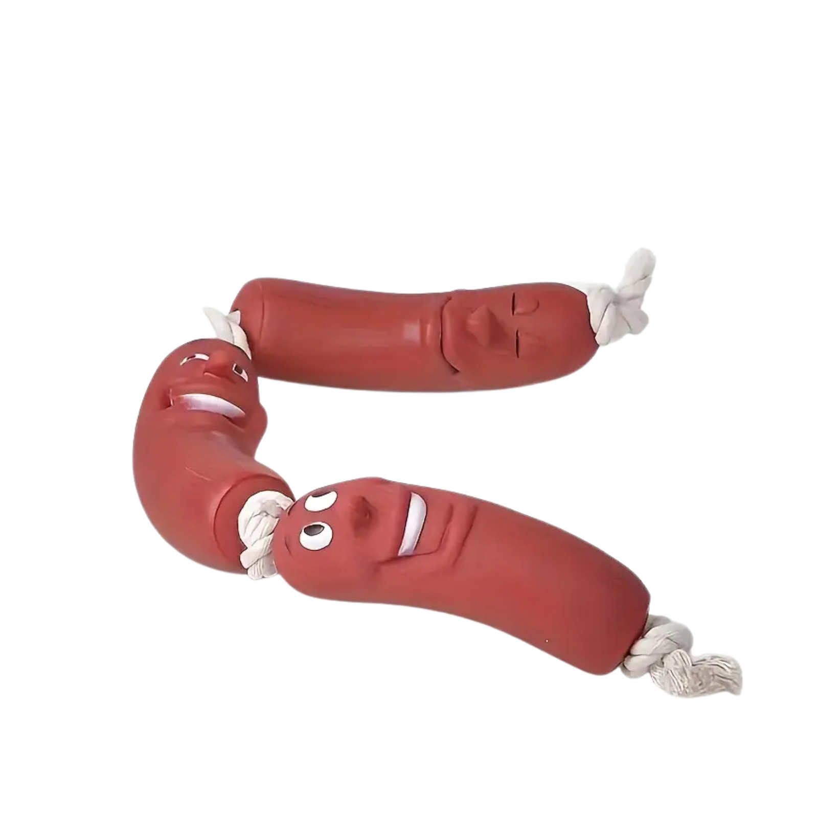 Dešros formos žaislai ant virvės ir su veidukais